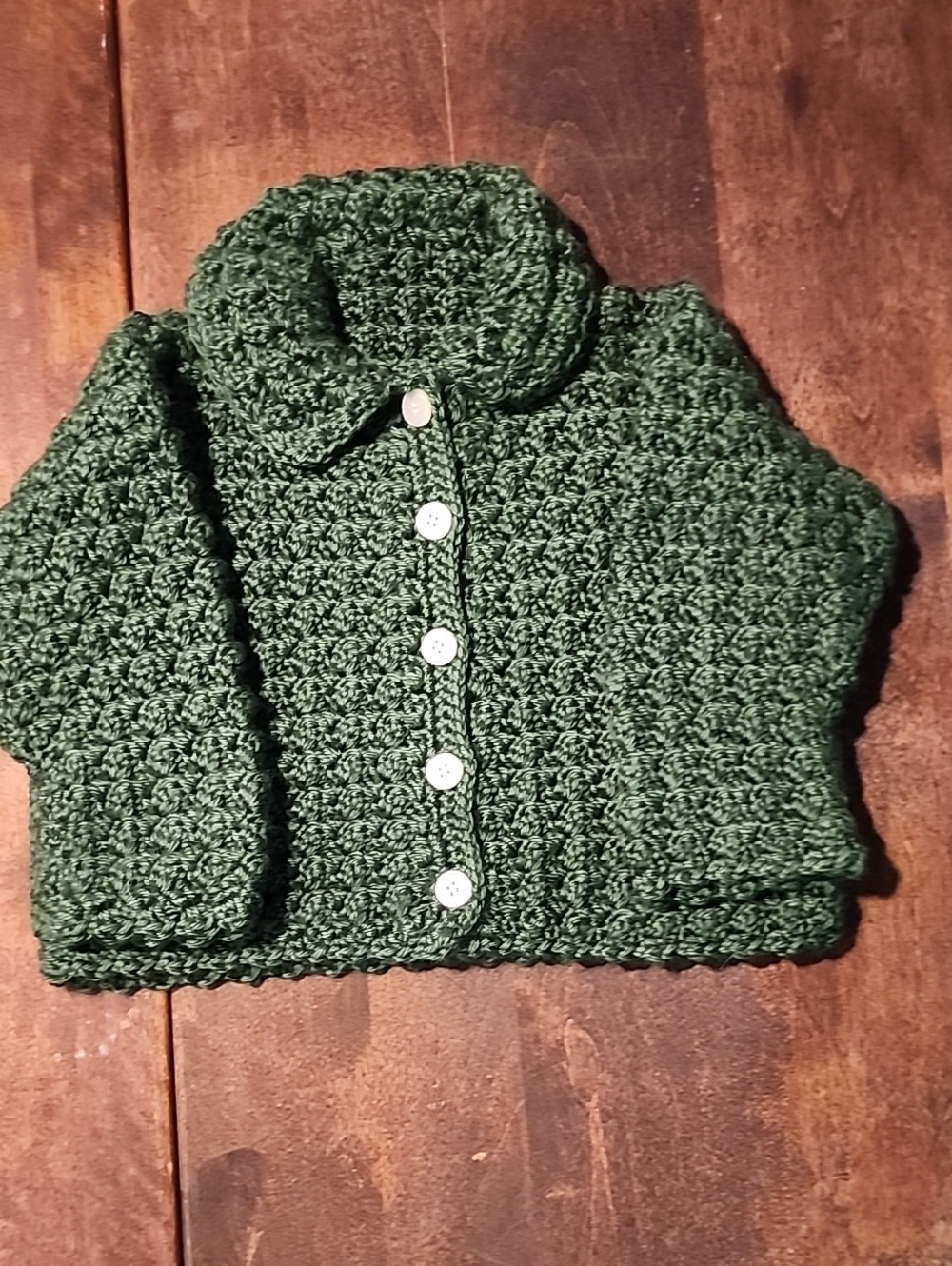 Handmade Dark Green Crochet Kids Jacket with Buttons
